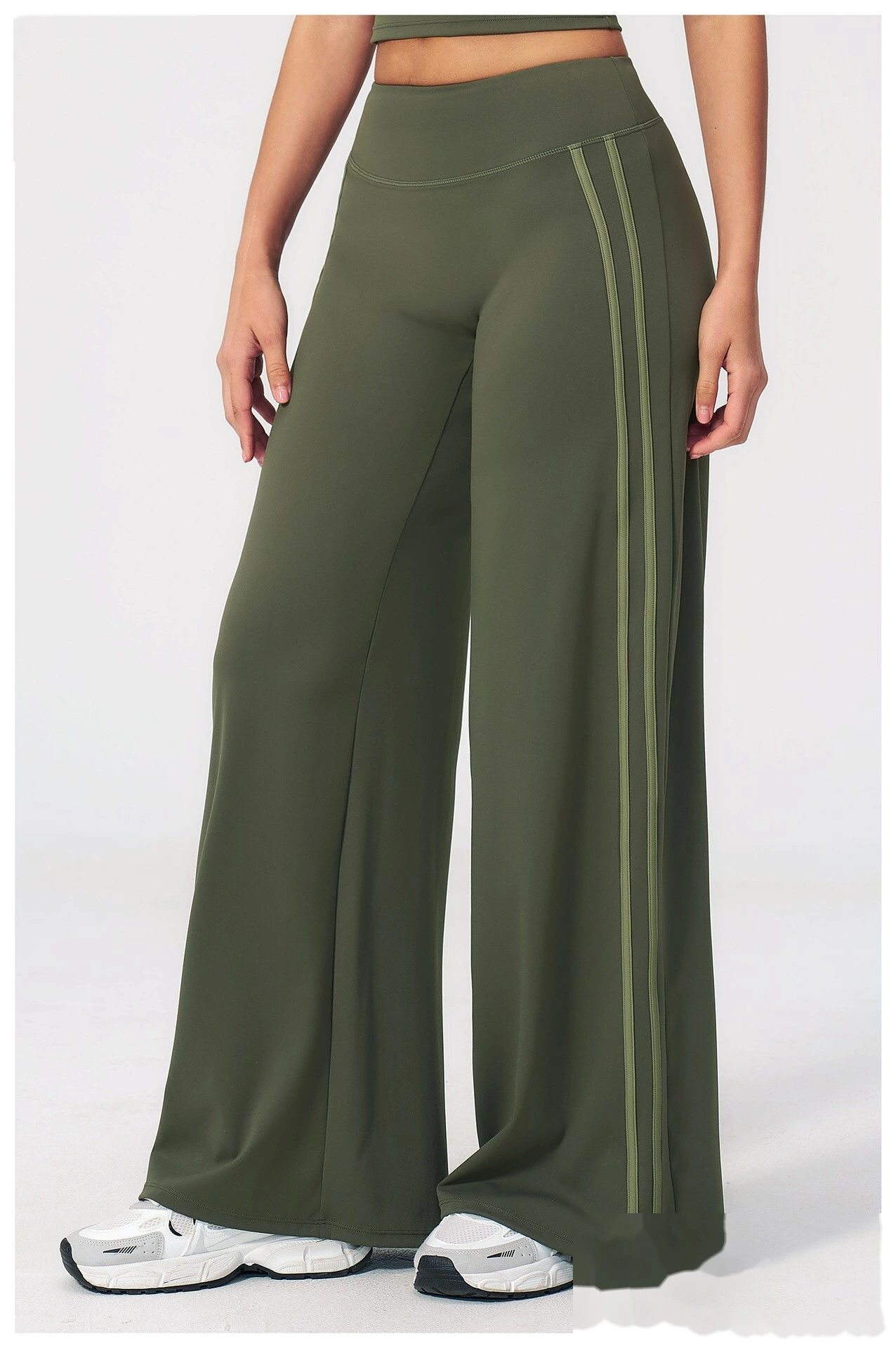 High Waist Hip Lifting Flare Yoga Pants, Color Block Naked Feel Slimming Workout Wide Leg Trousers detail