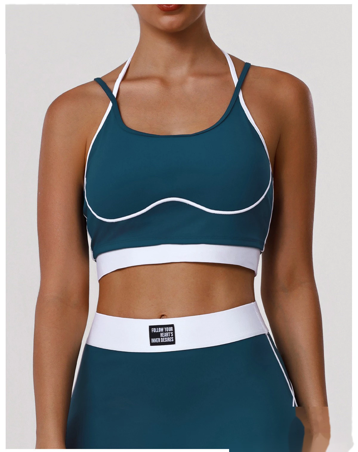 Bulk Custom Color Block Fitness Bra - Thin-Strap Shockproof Padded Yoga Tank for Gym Running Workouts detail