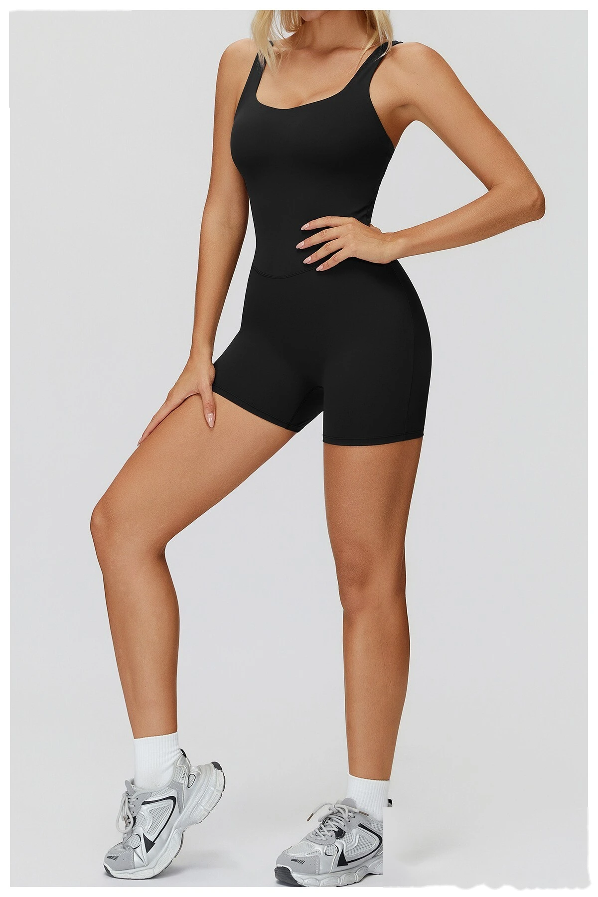 Women's Tight-Fitting Crisscross Back Yoga Bodysuit - Customizable High Elastic Short-Length One-Piece for Yoga, Running detail