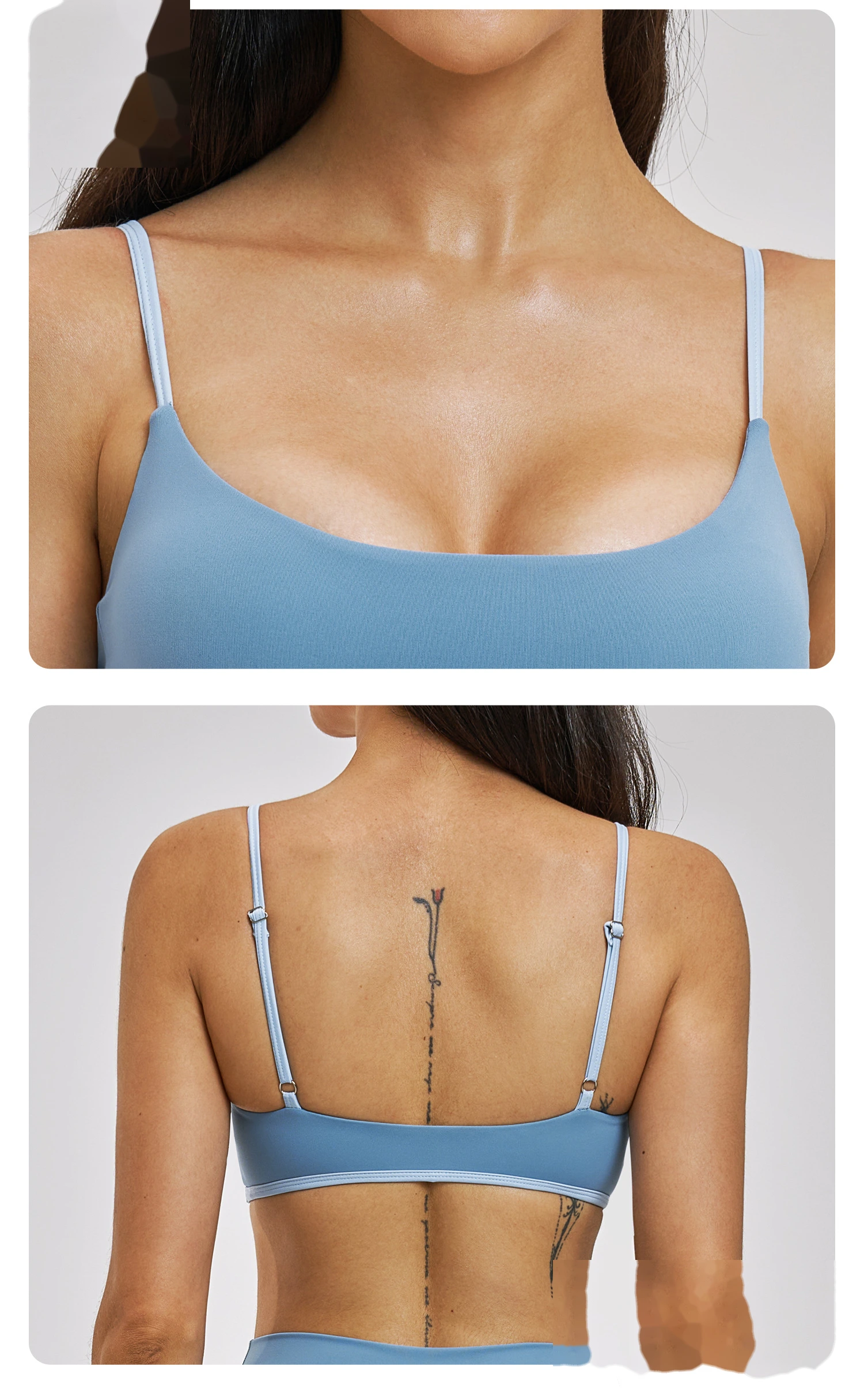 Custom Women’s Thin Shoulder Strap Beauty Back Sports Bra Fake Two Piece Tennis Skort Yoga Fitness Set detail