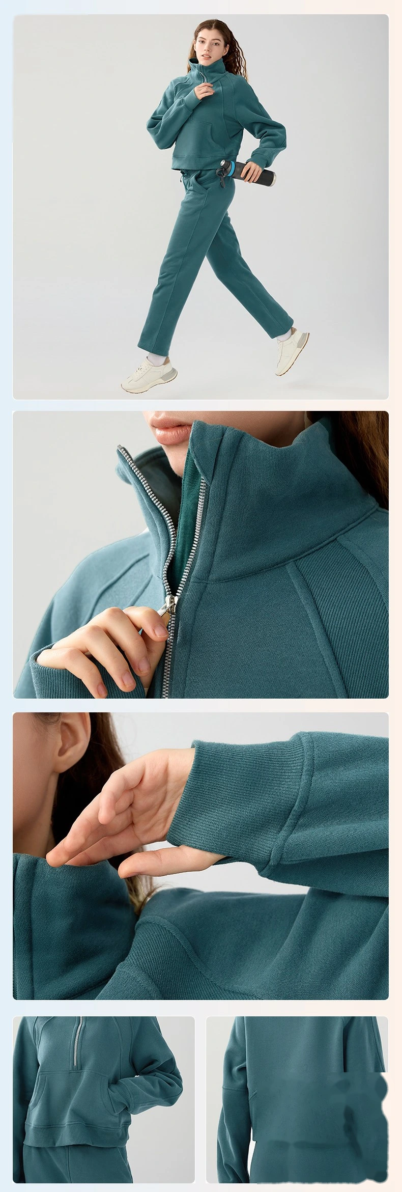 Women long sleeve half zip stand collar autumn fleece running sweatshirts detail