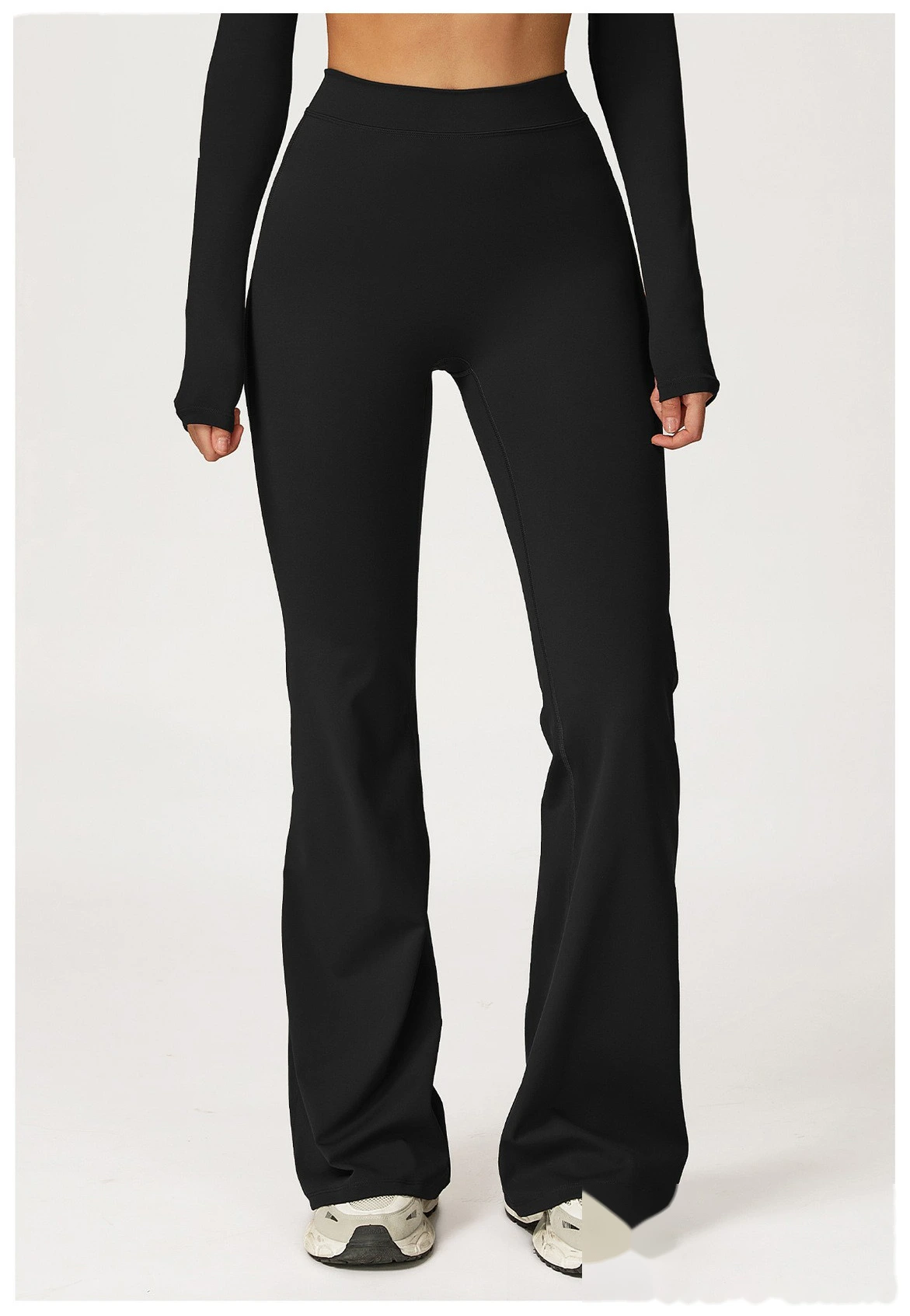 Customized European and American sports pants, high waist, tight body, wide legs and slim trumpet fitness pants. detail