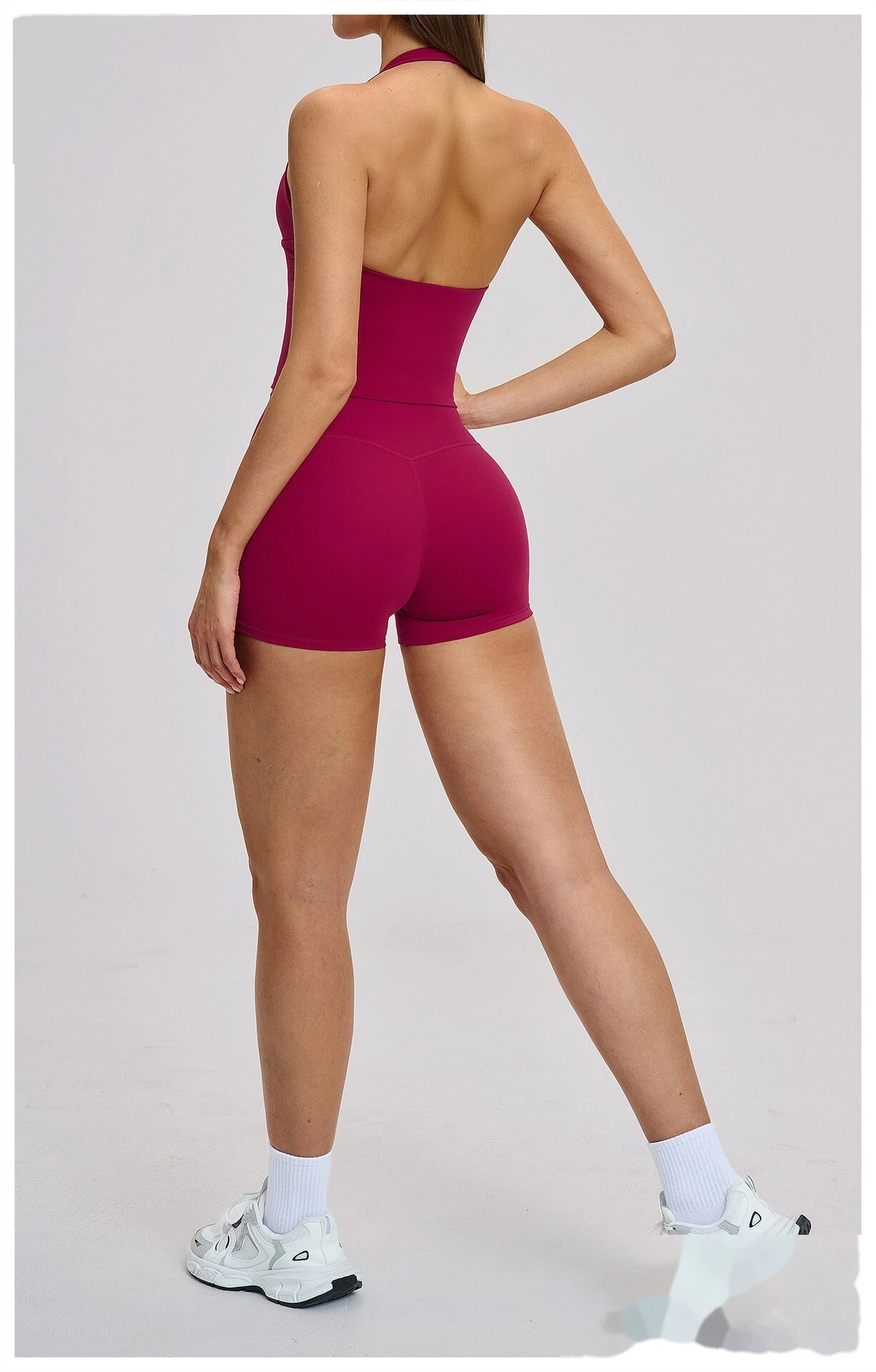 Women’s Custom Yoga Tank Top with Built-in Bra Pad Halter Backless High Stretch Yoga Set detail