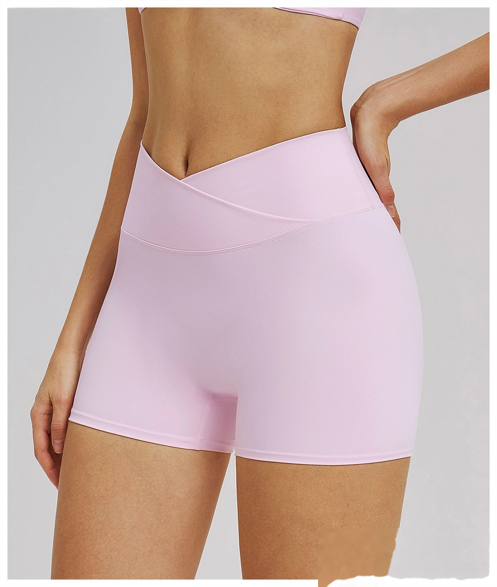 Custom Cross Waist Yoga Shorts - Women's Fleece Lined Tight High-Waisted Gym Running Outdoor Sports Shorts detail