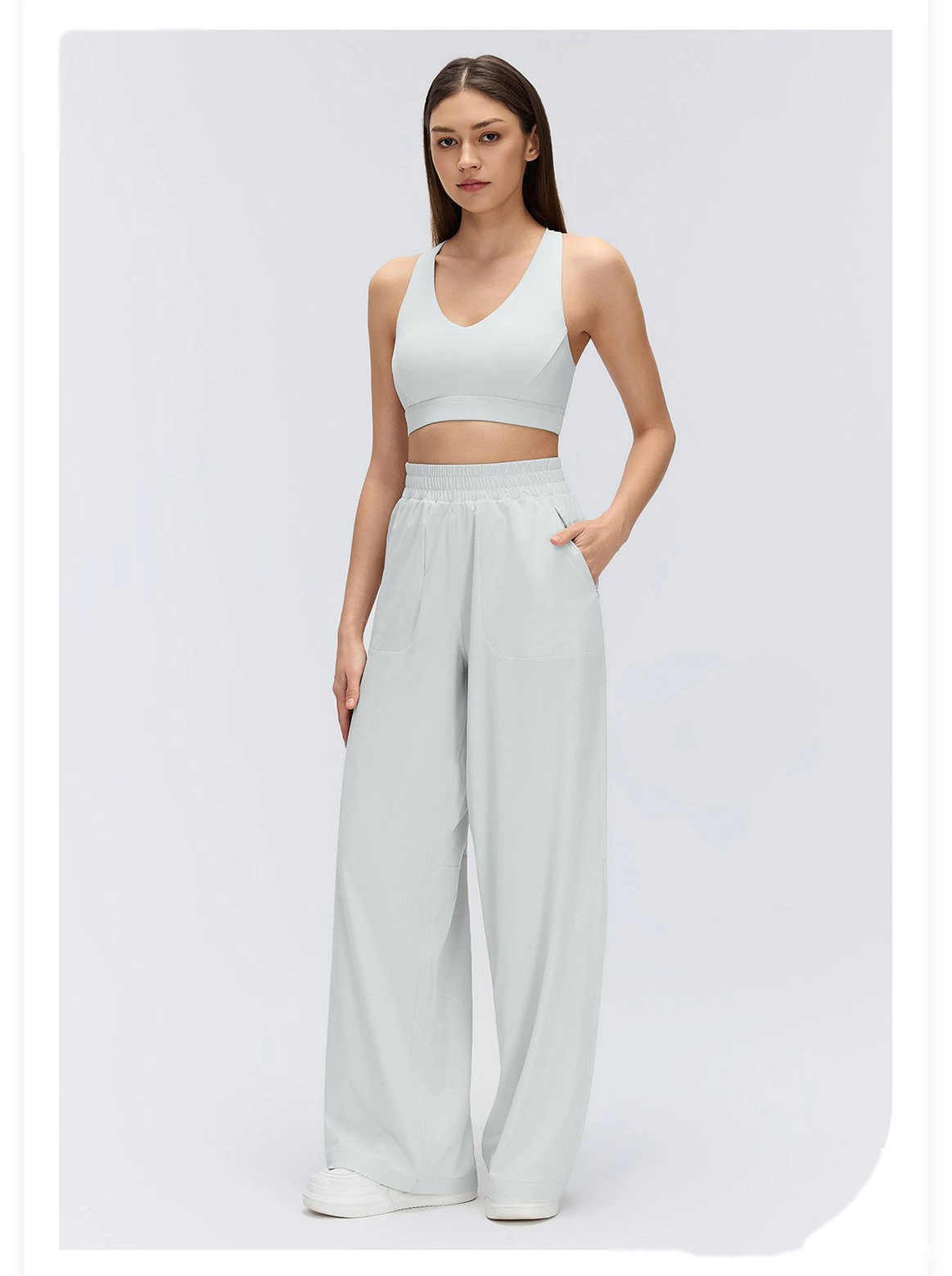 Women’s Custom Spring Summer Thin Breathable Straight Sports Pants Drawstring Loose Slim Casual Wide Leg Pants detail