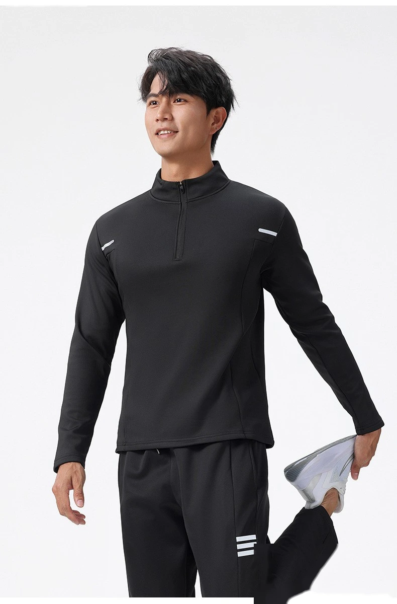 Customized men's spring and autumn sportswear fitness fishing running collar half zipper sports long sleeve T-shirt detail
