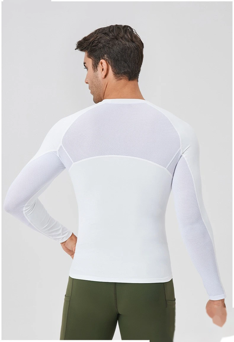 Customized men's long-sleeved tight T-shirt sports fitness clothes detail