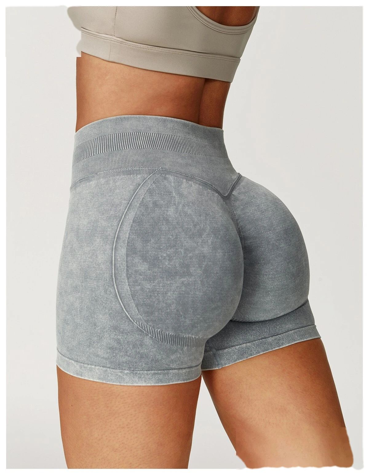 Seamless sand washing yoga shorts high waist hip shorts tight running fitness yoga pants female - allni detail