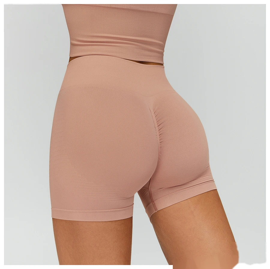 Custom Seamless High-Waisted Yoga Shorts - Women’s Butt-Lifting Peach Hip Tight Fitness Running Shorts detail