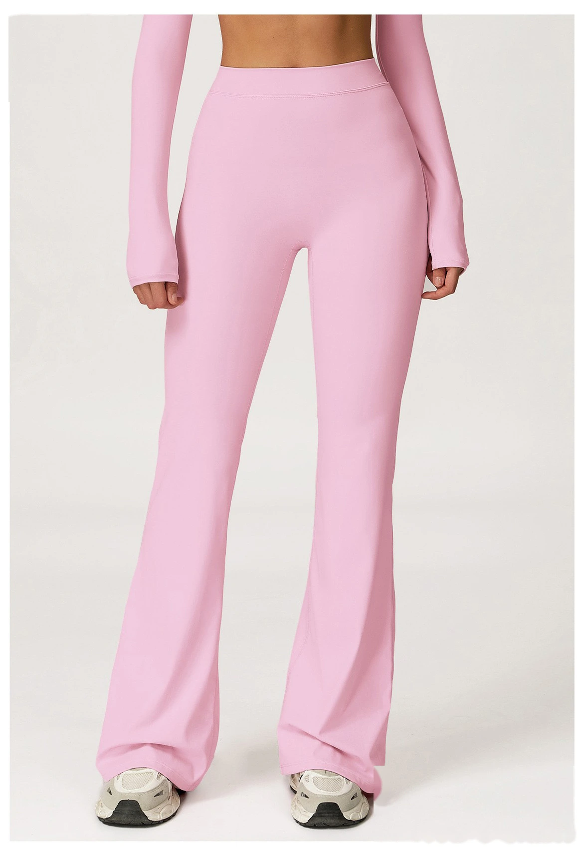 Customized European and American sports pants, high waist, tight body, wide legs and slim trumpet fitness pants. detail