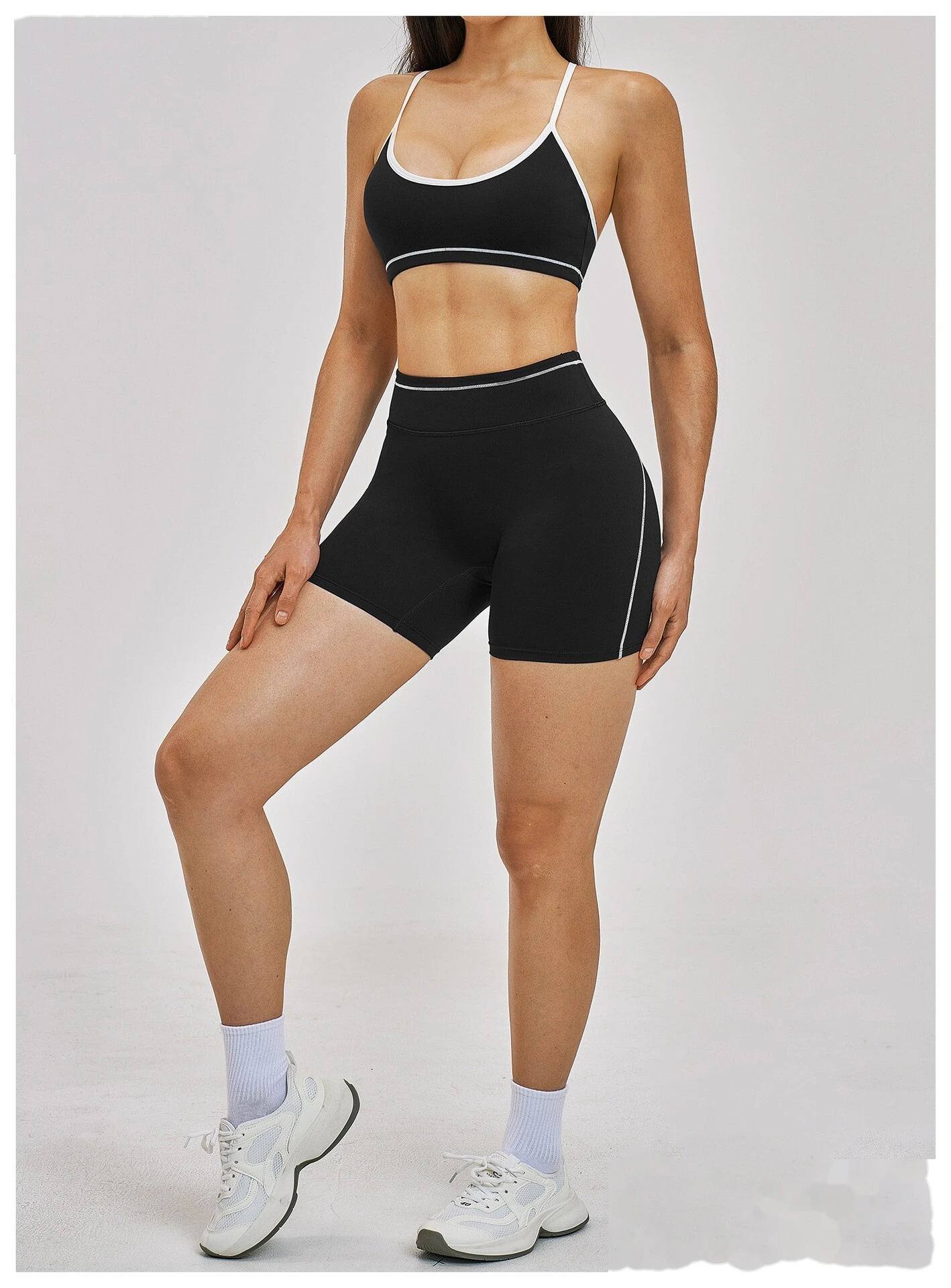 Women’s High Waist Color Block Casual Shorts Yoga Running Fitness Sports Shorts Custom detail