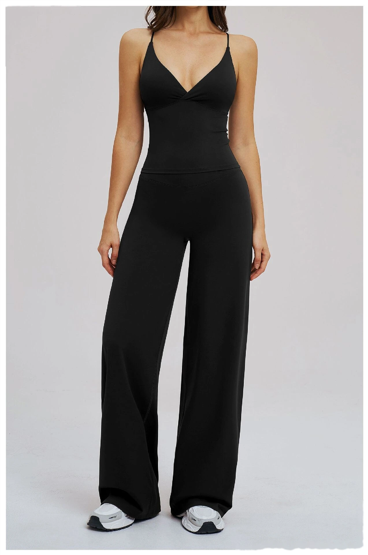 Bulk Custom Legging Lined Wide-Leg Pants - Women's Cross Waist Loose Straight Yoga Gym Activewear detail