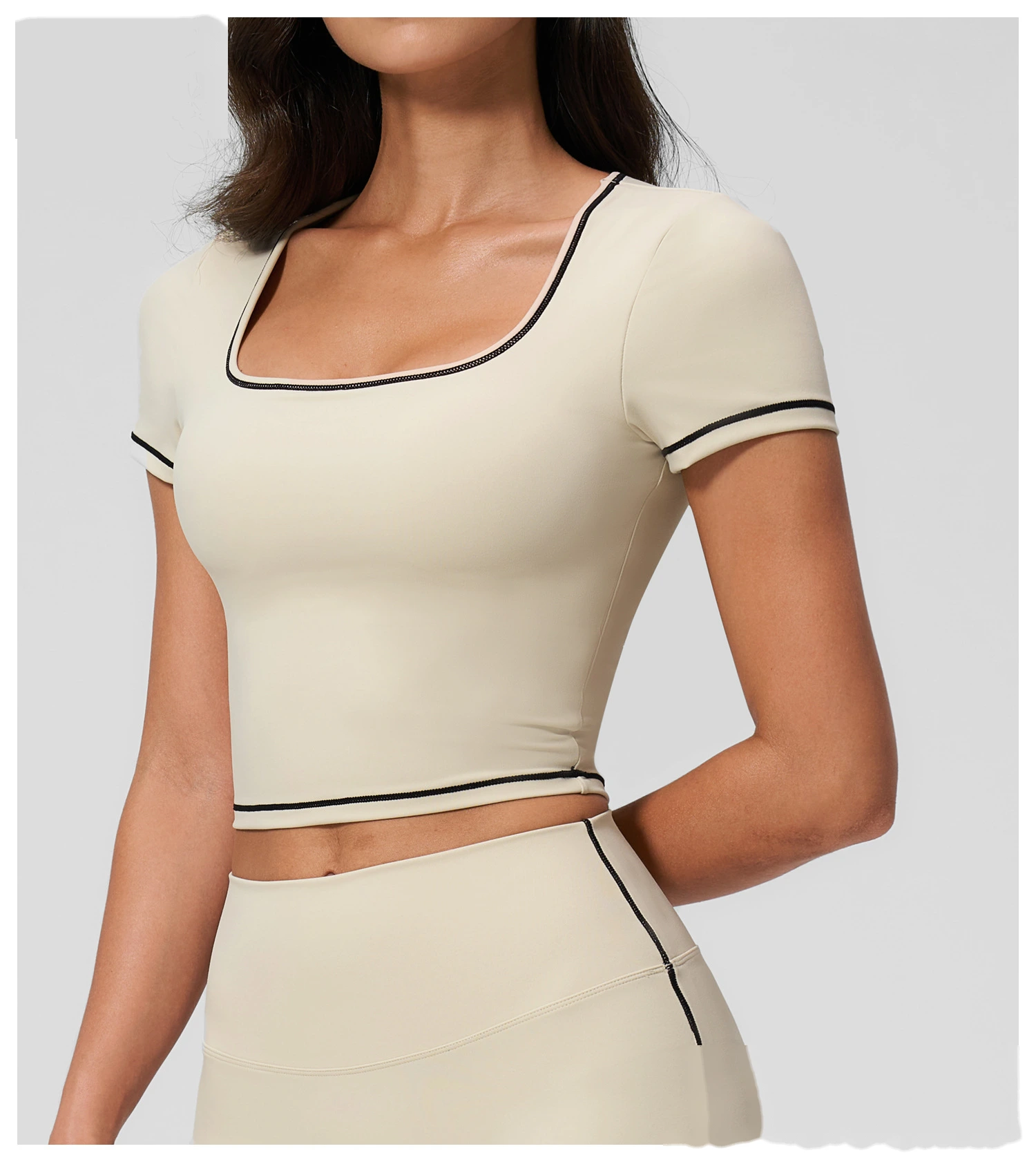 Women's Yoga Short Sleeve Top, Skinny Crop Waist Color Block Outdoor Quick Dry Running Fitness Sports Tee detail