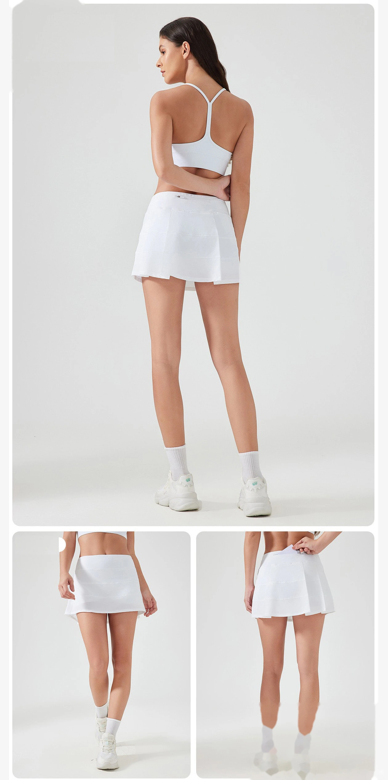 Custom sports skirt women's back waist pocket breathable tennis skirt fake two-piece yoga fitness skirt detail