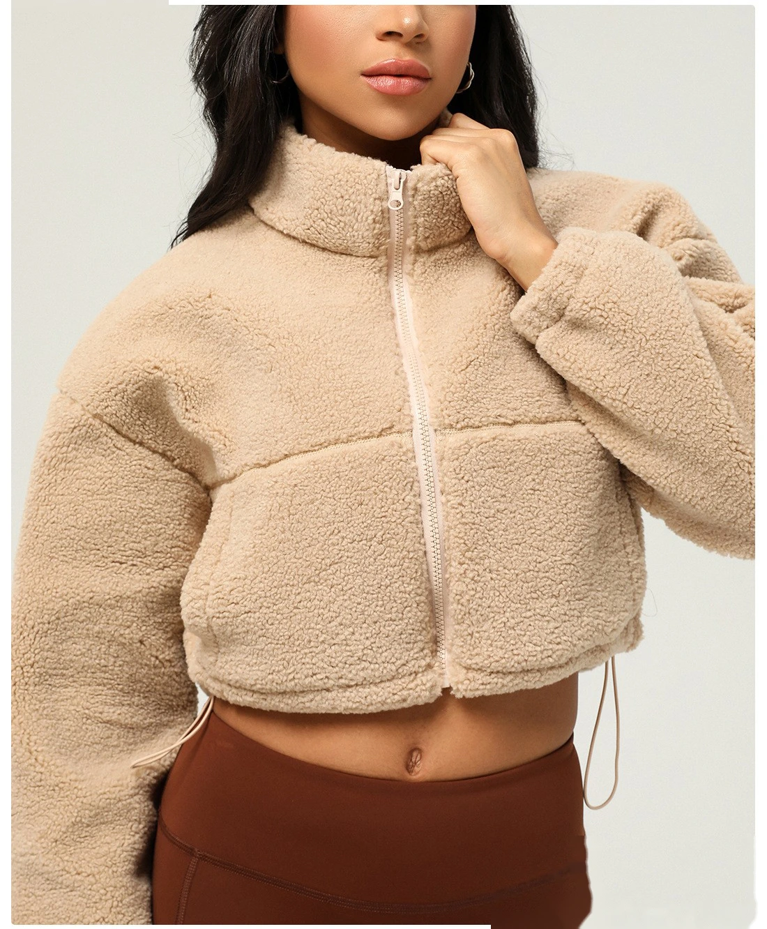 Custom lambswool sports and leisure coat thick plush short coat in autumn and winter outdoor running coat detail