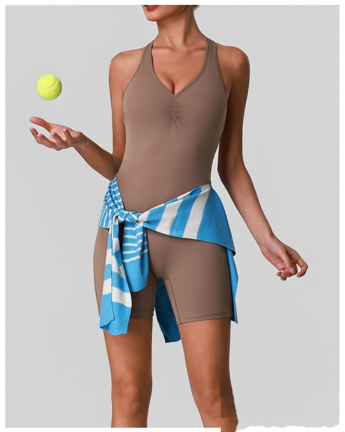Custom Women’s Crisscross Beauty Back Yoga Romper V-Neck with Chest Pads High Stretch Fitness Short Jumpsuit detail