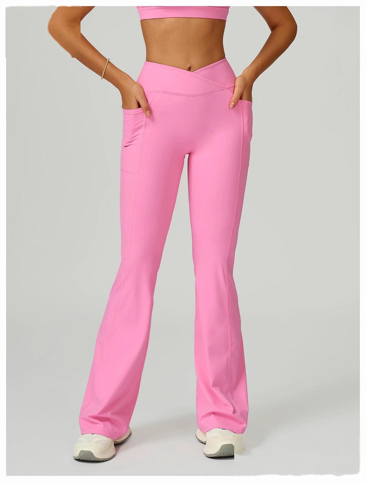 Custom Crossover Waist Yoga Leggings for Women - High-Waisted High-Stretch Micro-Flare Pants, Outdoor Sports Gym Running detail