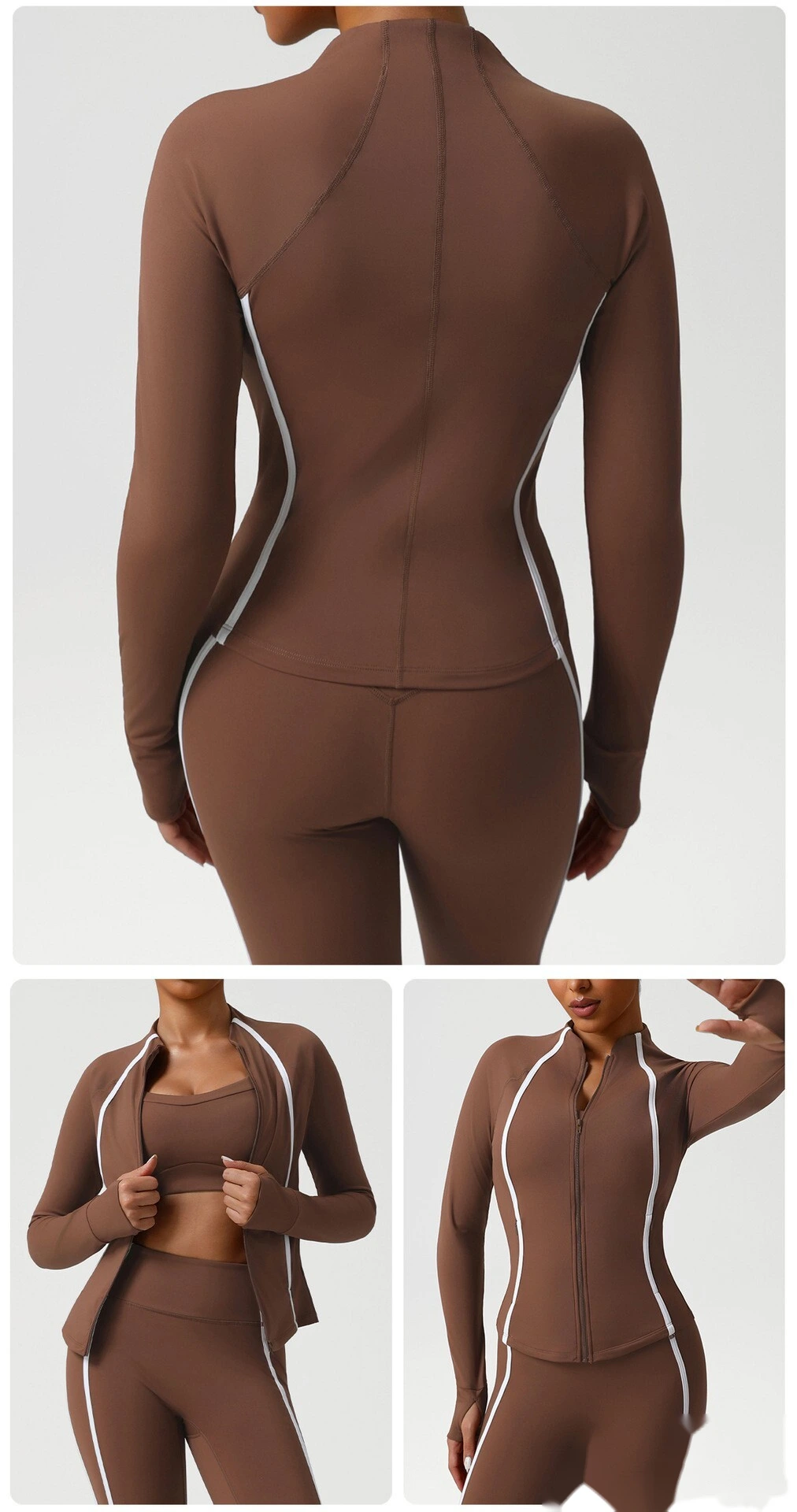 Custom autumn and winter sports yoga clothing jacket zipper cardigan jacket high elastic training fitness jacket detail