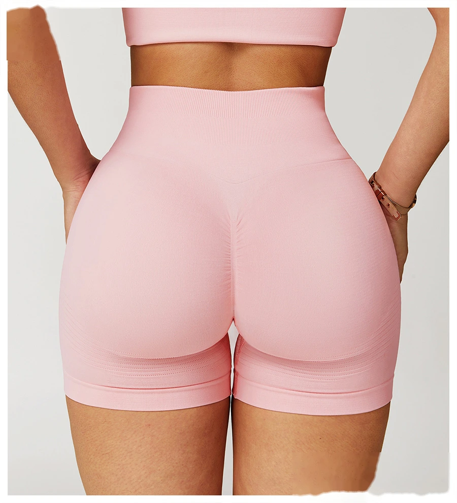 Custom Seamless High-Waisted Yoga Shorts - Women’s Butt-Lifting Peach Hip Tight Fitness Running Shorts detail