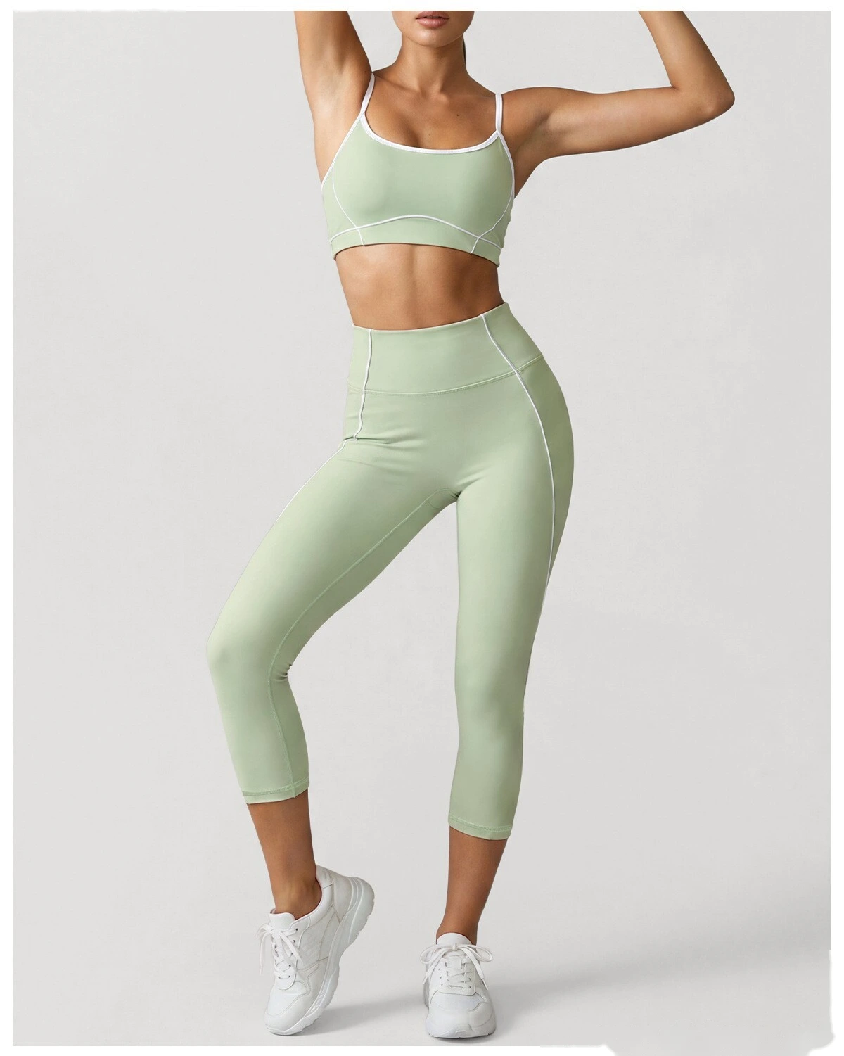 Women Workout Tracksuit, Sleeveless Athletic Vest + High Elastic Seven-Eighths Pants, Breathable Gym Clothing Set detail