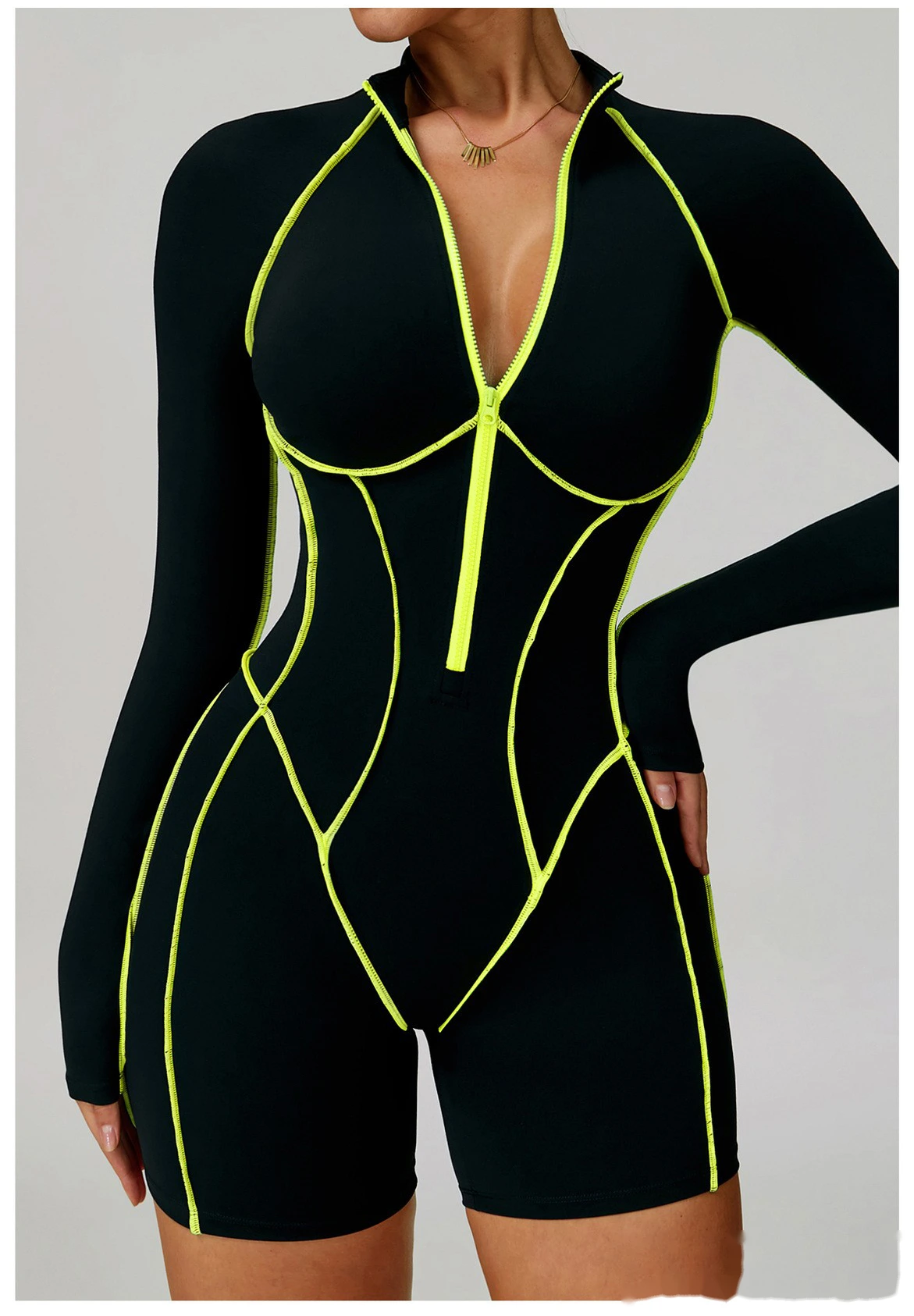 Customized contrast yoga jumpsuit hollow back tight fitness suit high-intensity sports jumpsuit detail