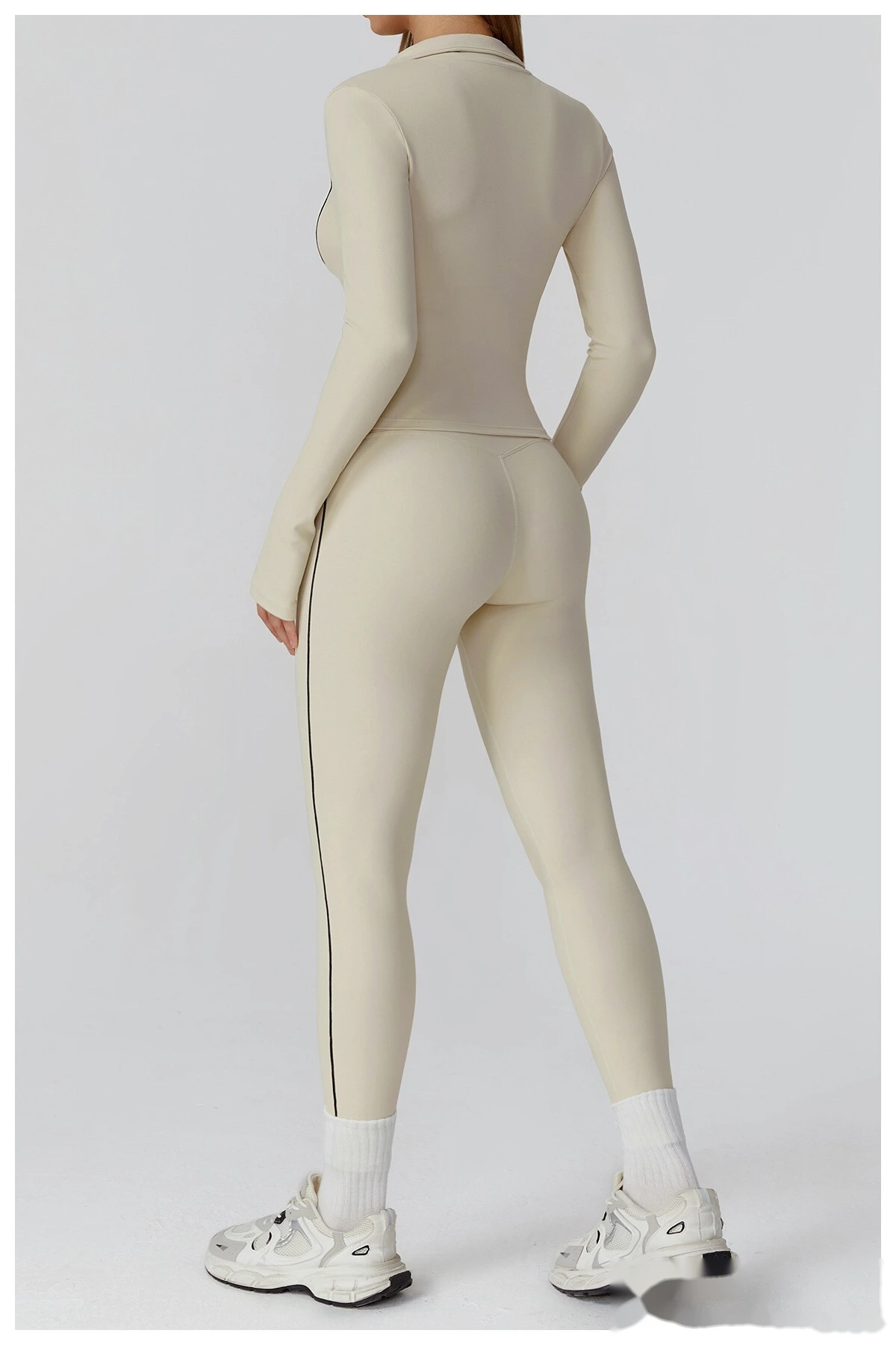 Custom contrast sanding yoga jacket zipper windproof slim coat outdoor sports running fitness clothes women detail