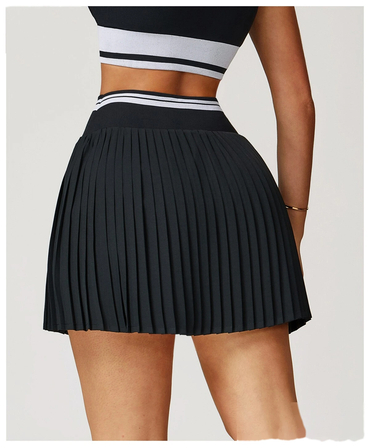 Customized contrast pleated skirt high waist A-shaped fitness skirt anti-exposure tennis skirt detail
