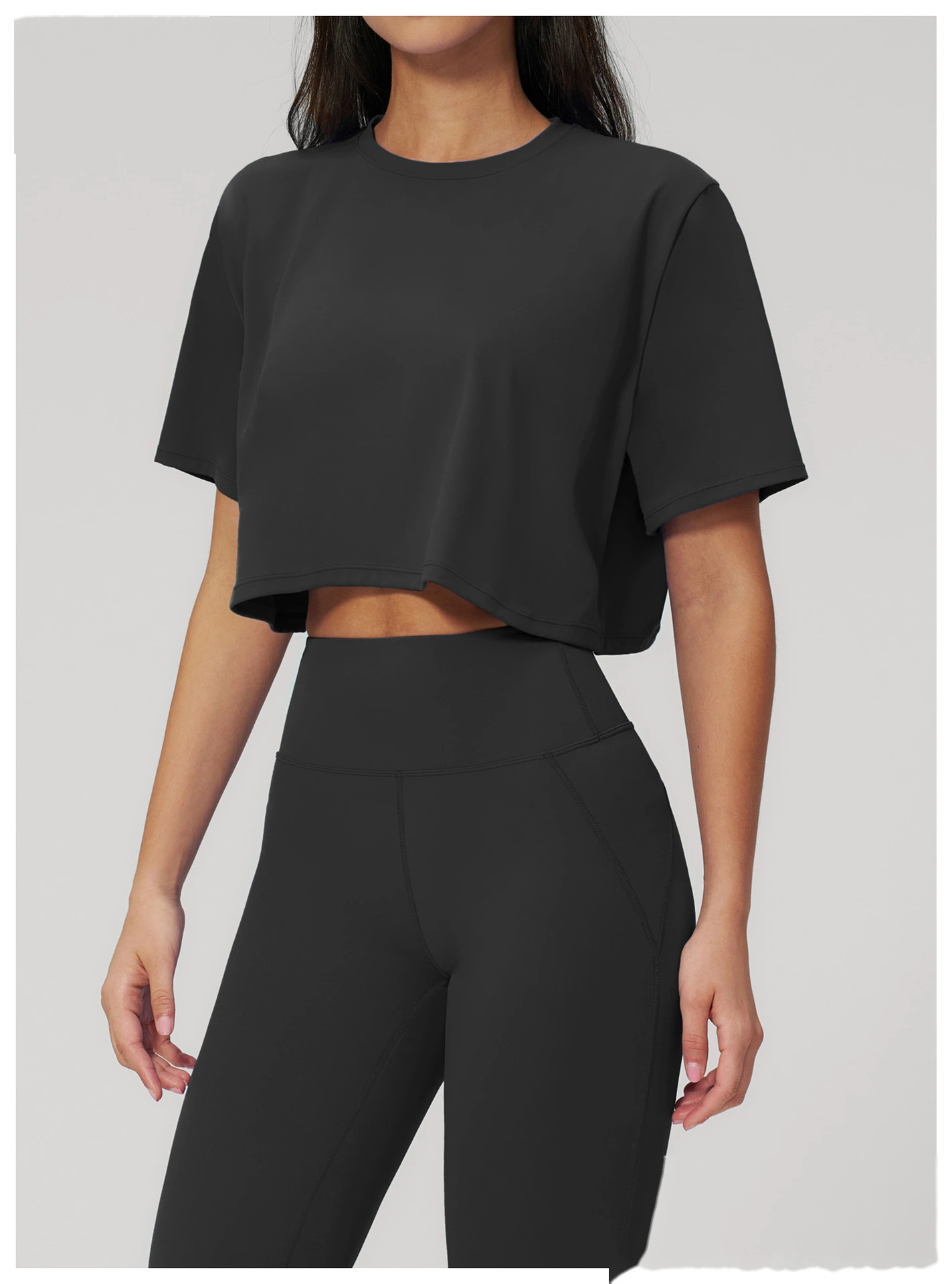 Custom Women’s Loose Fit Cropped Workout Top Short Sleeve Yoga T-Shirt Running Gym Activewear detail