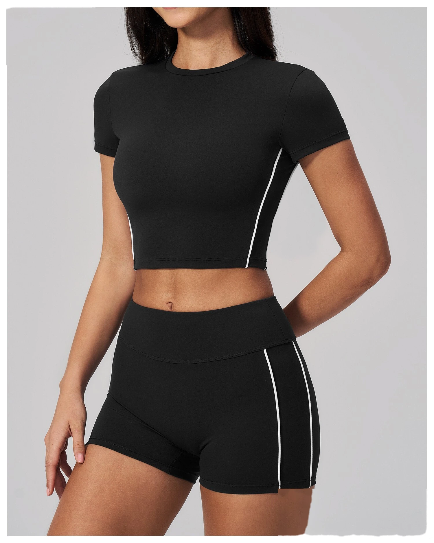 Custom Women Short Sleeve Yoga Top, Summer Cropped Tight Fitness T-shirt Quick Dry Sports Workout Tee detail