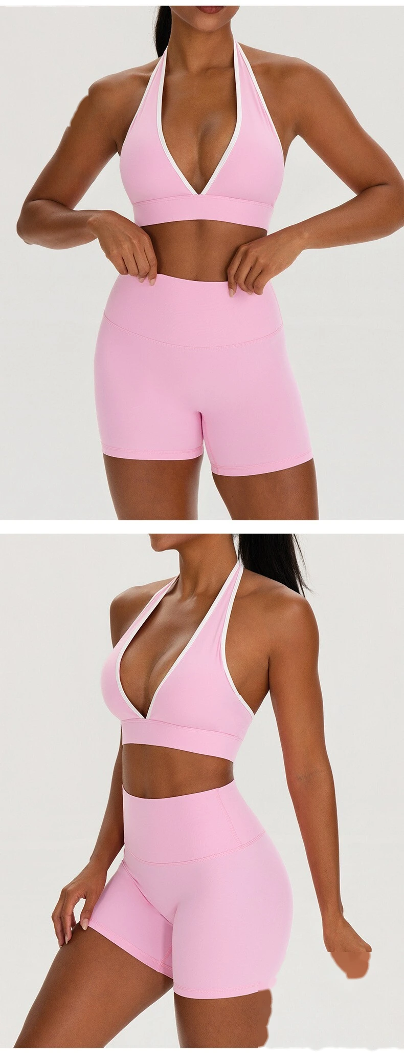 Custom Women’s V Neck Halter Color Block Yoga Bra Naked Feeling Workout Fitness Sports Bra detail