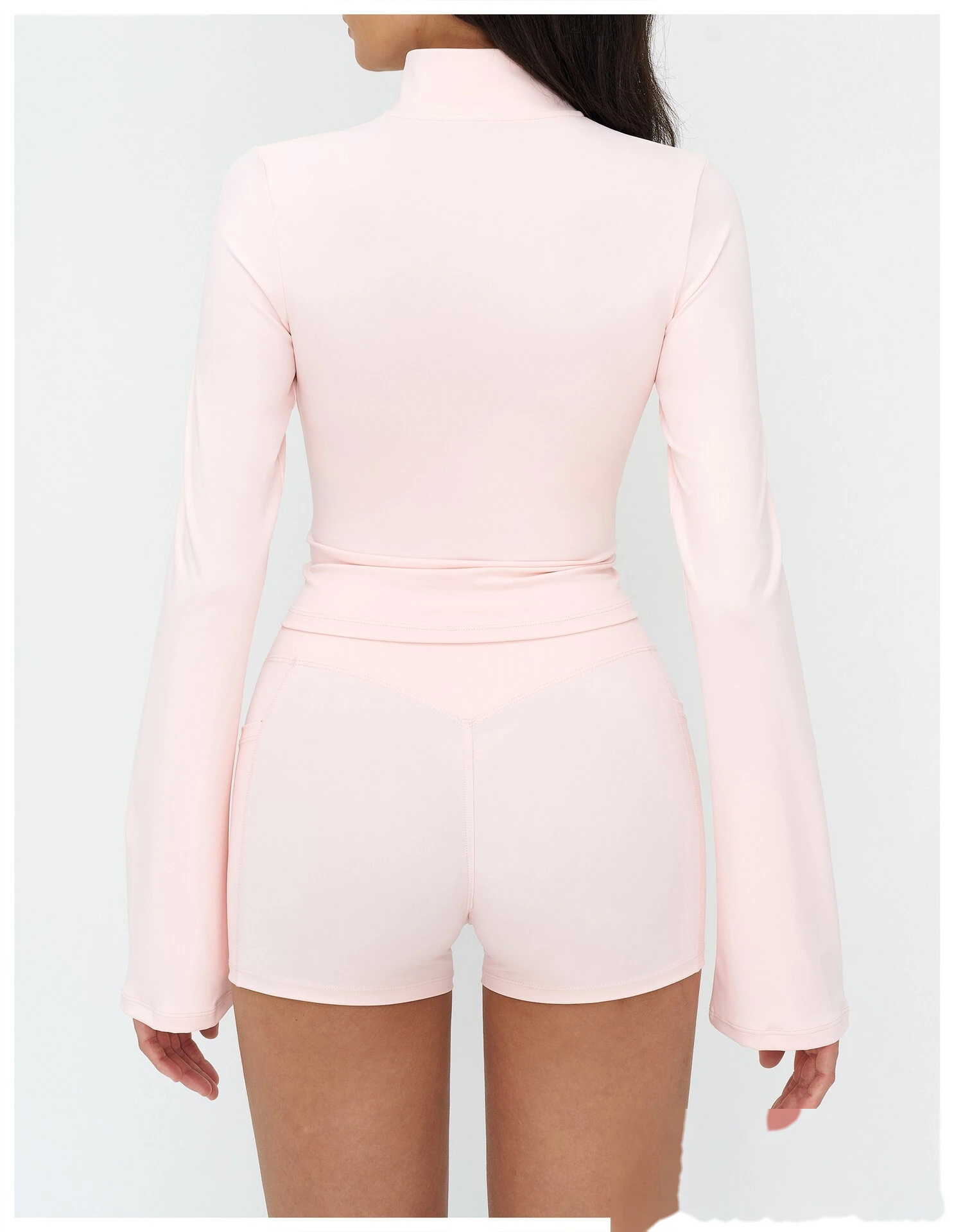 Custom Stand Collar Zip-Up Flare Sleeve Jacket - Outdoor Yoga Running Sports Coat detail