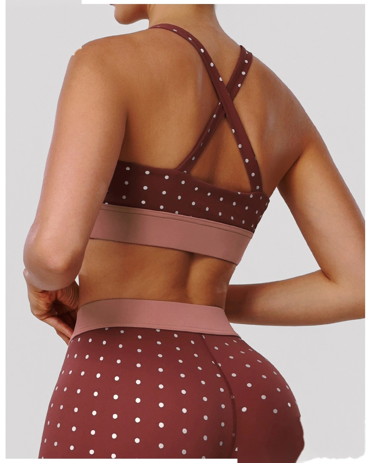 Bulk Custom Cross Beauty Back Yoga Bra - Color Block Polka Dot High-Stretch Sexy Gym Running Activewear detail