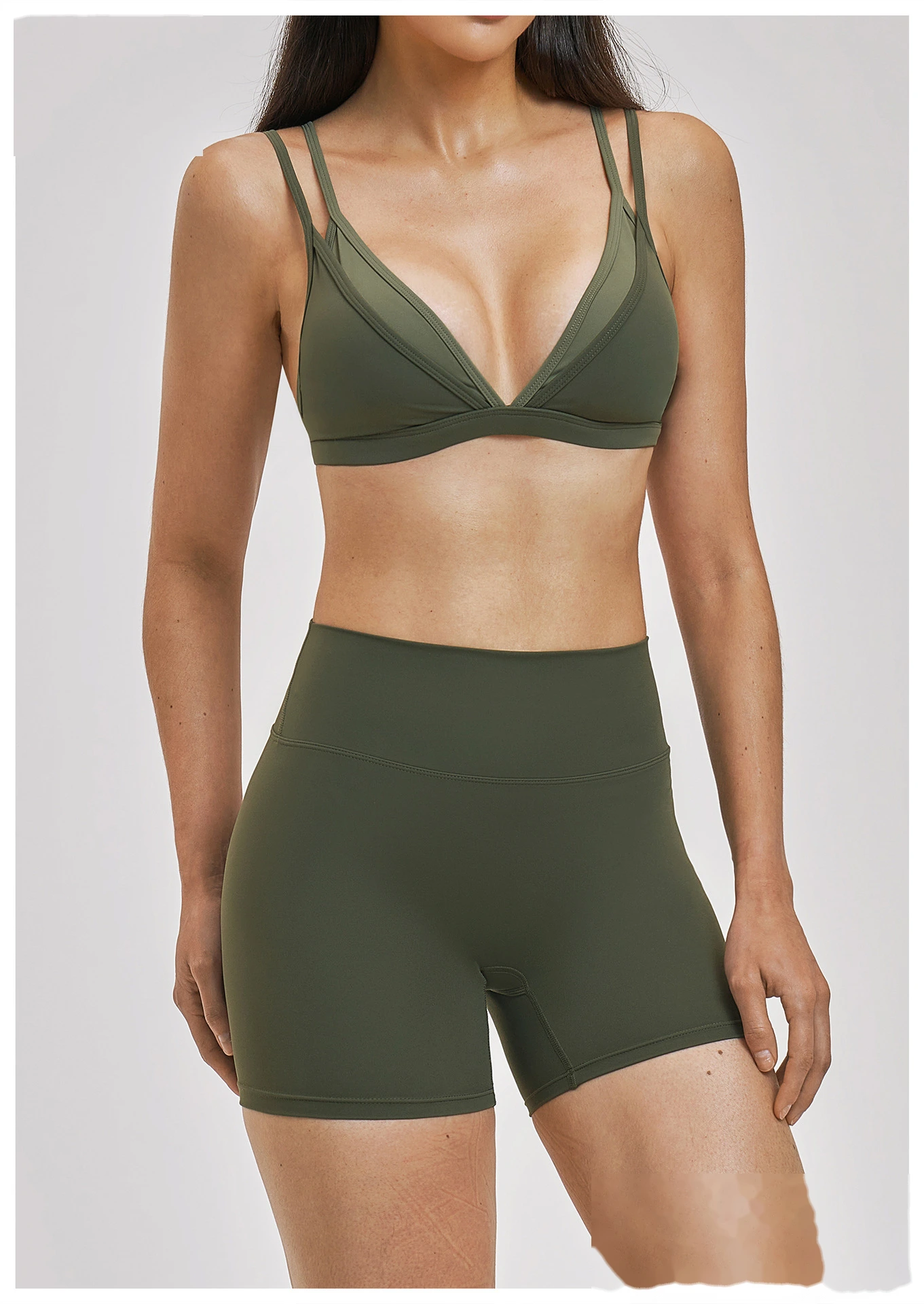 Women’s Fake Two-Piece Yoga Tank Top Set Crisscross Beauty Back Color Block Sports Shorts Active Wear detail