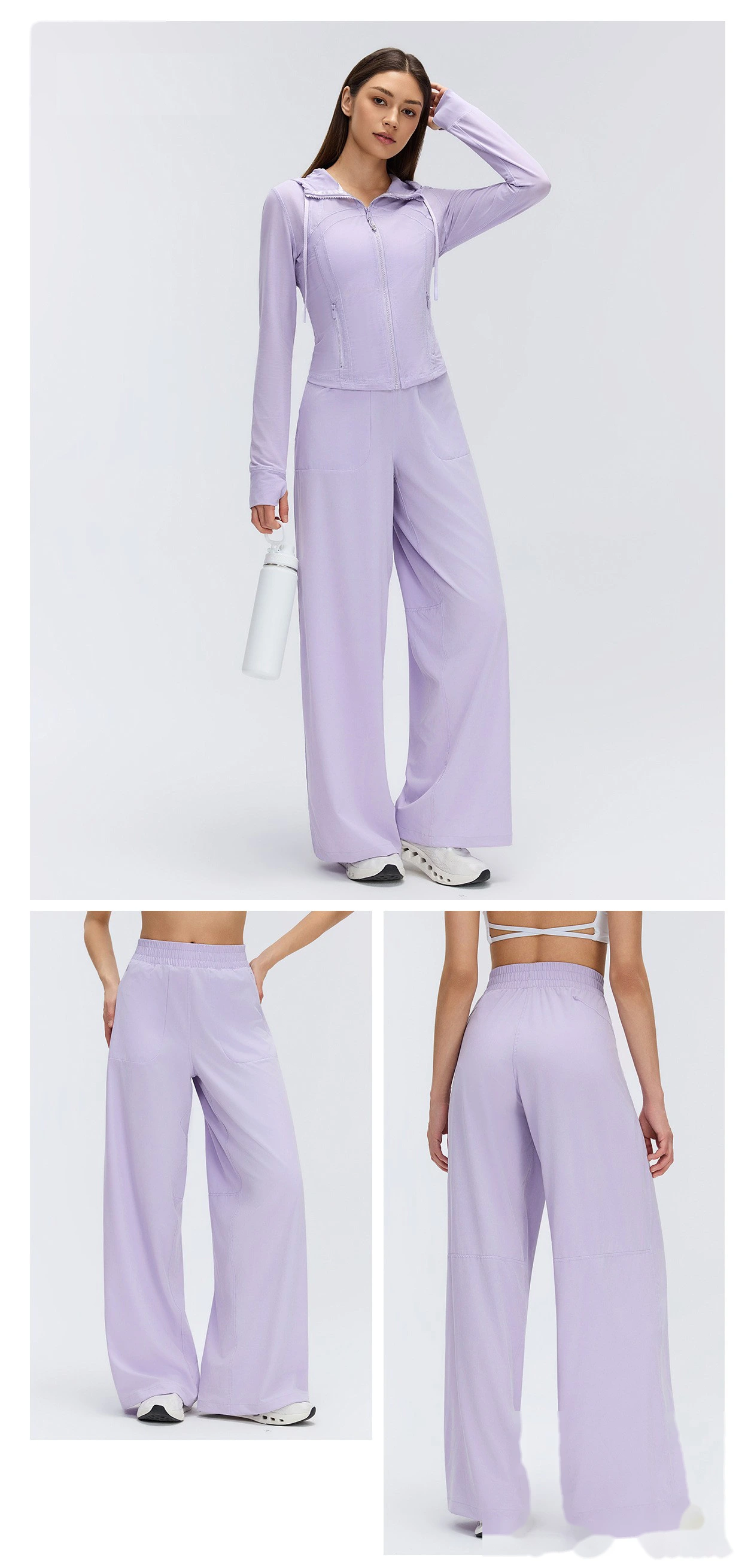 Women’s Custom Spring Summer Thin Breathable Straight Sports Pants Drawstring Loose Slim Casual Wide Leg Pants detail