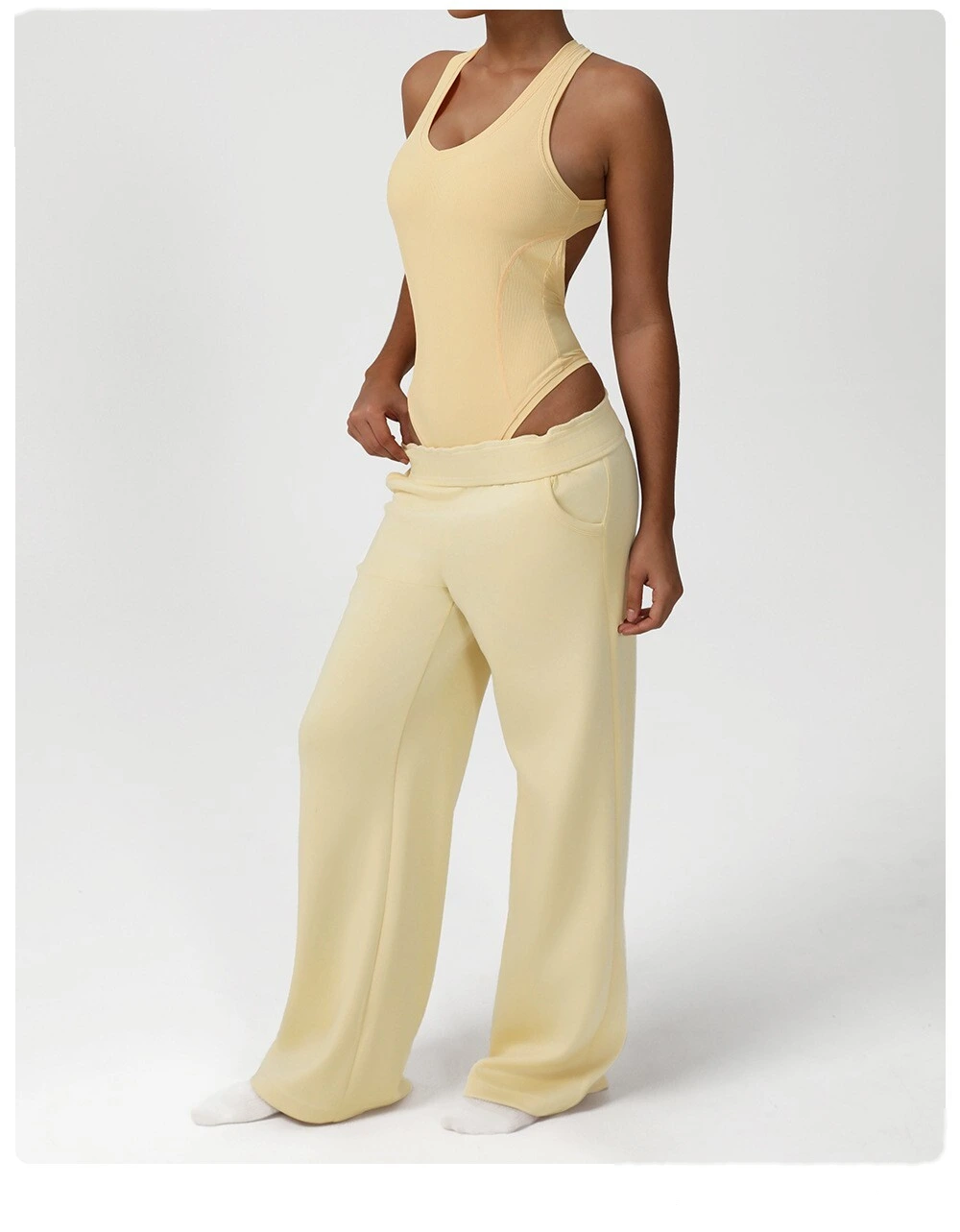 Cross-backless one-piece yoga clothes Europe and the United States tight fitness one-piece vest corset detail