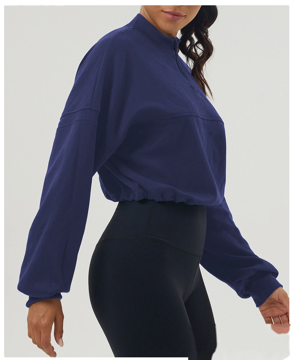 Custom autumn and winter sweater sports fitness long sleeve yoga clothes half zipper loose sweater woman detail