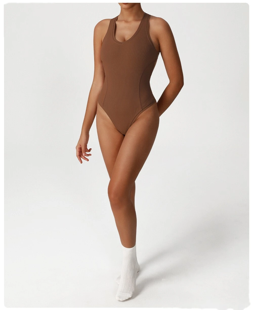 Cross-backless one-piece yoga clothes Europe and the United States tight fitness one-piece vest corset detail