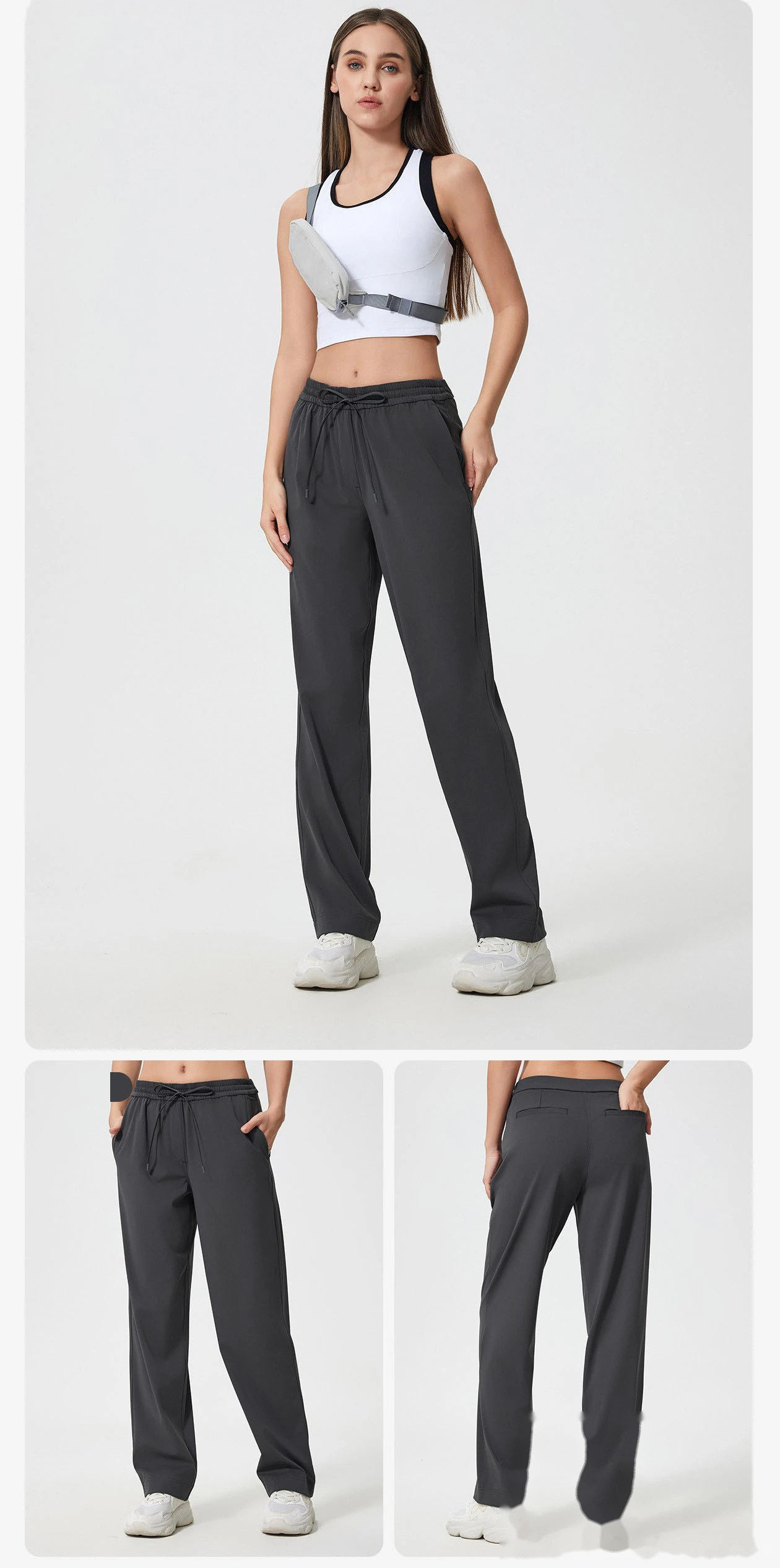 Customize new sports casual pants women's loose wild straight pants nude breathable fitness yoga pants detail