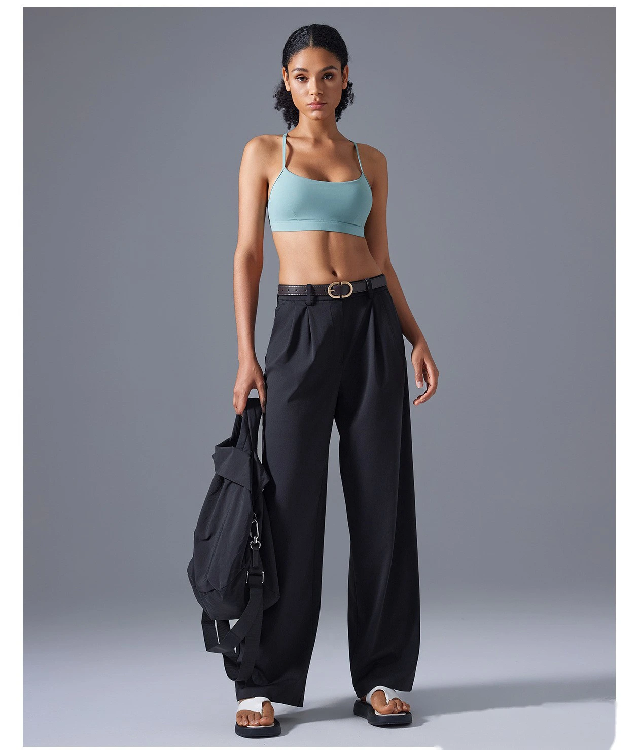 Customized women's loose wide-leg pants with high waist drape breathable straight pants sports casual pants. detail