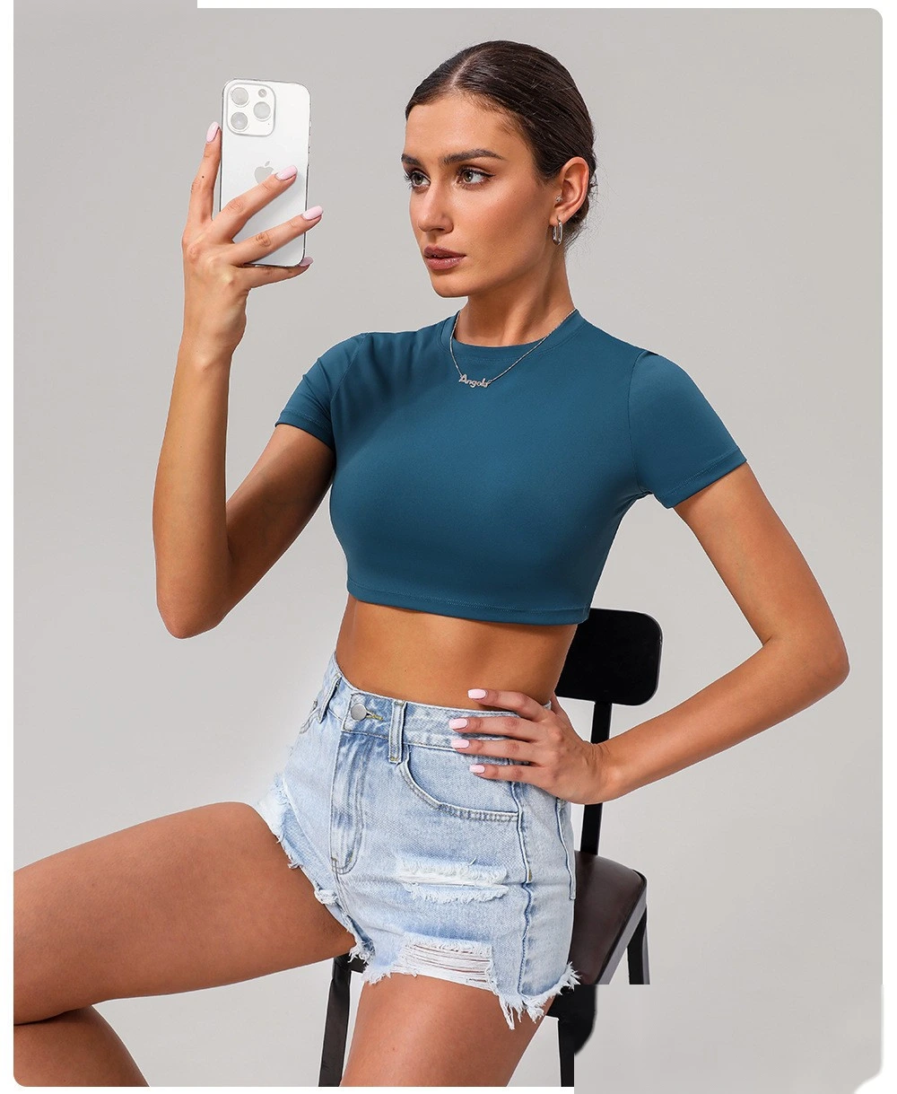 Customized tight-fitting yoga short-sleeved women's sports short-sleeved fitness clothes short-sleeved tops detail