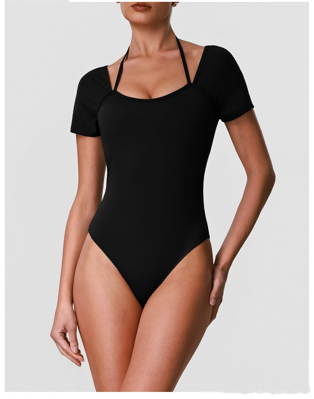 Cross Cutout Back One Piece Yoga Suit, Integrated Chest Pad Slimming Quick Dry Pilates Fitness Jumpsuit detail
