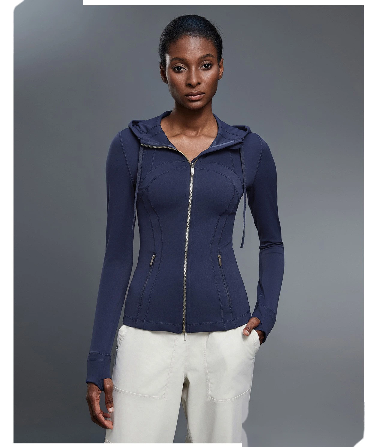 Custom Women's Yoga Jacket, Slim-Fit Hooded Cardigan, Long Sleeve Running & Fitness Outerwear detail