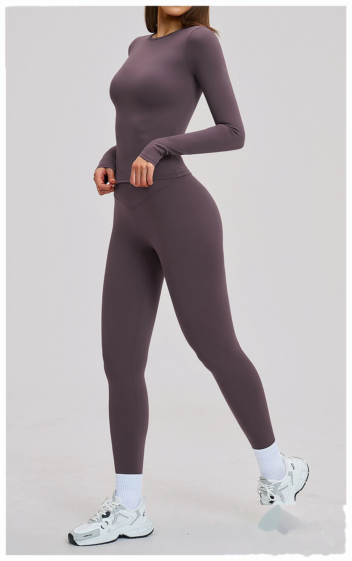 Custom Women's Yoga Set - High Stretch Tight Long Sleeve Top & Leggings for Outdoor Running Fitness detail