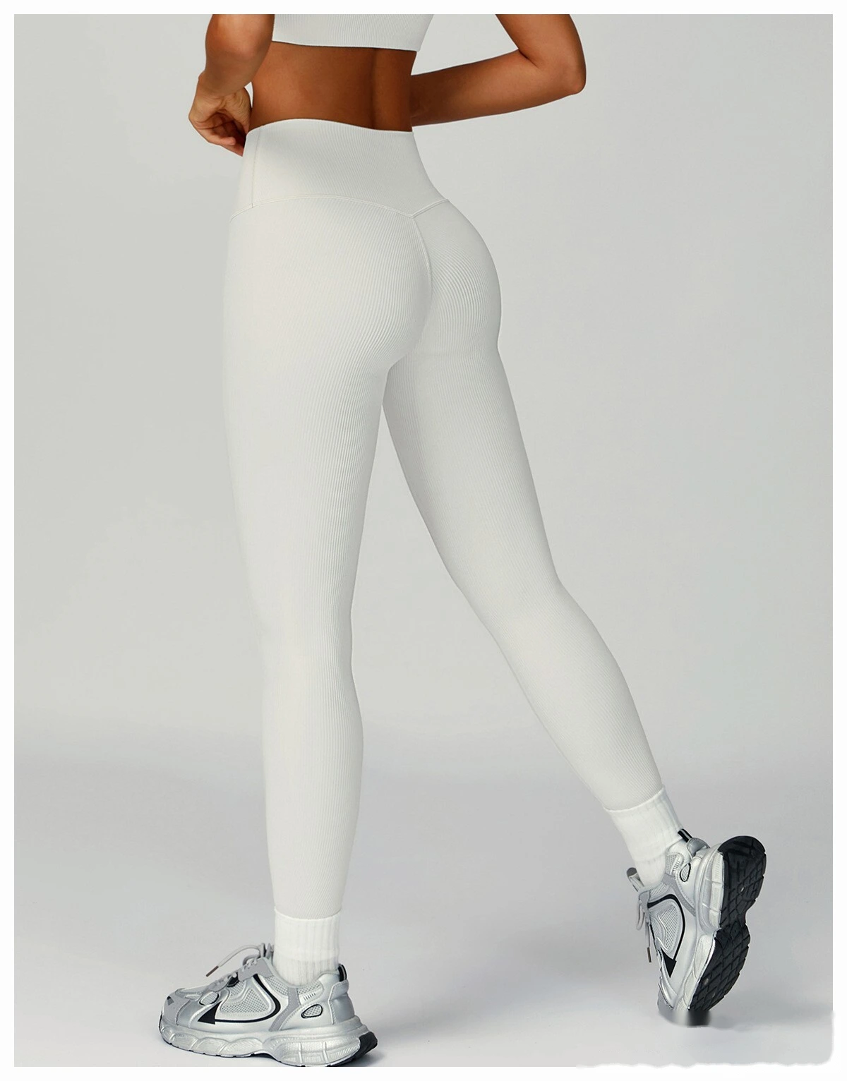 Threaded yoga pants, high waist, hips and slim tights, outdoor sports and running fitness clothes detail