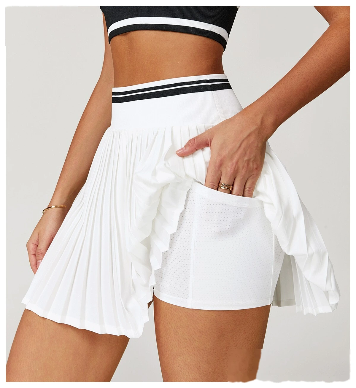 Customized contrast pleated skirt high waist A-shaped fitness skirt anti-exposure tennis skirt detail