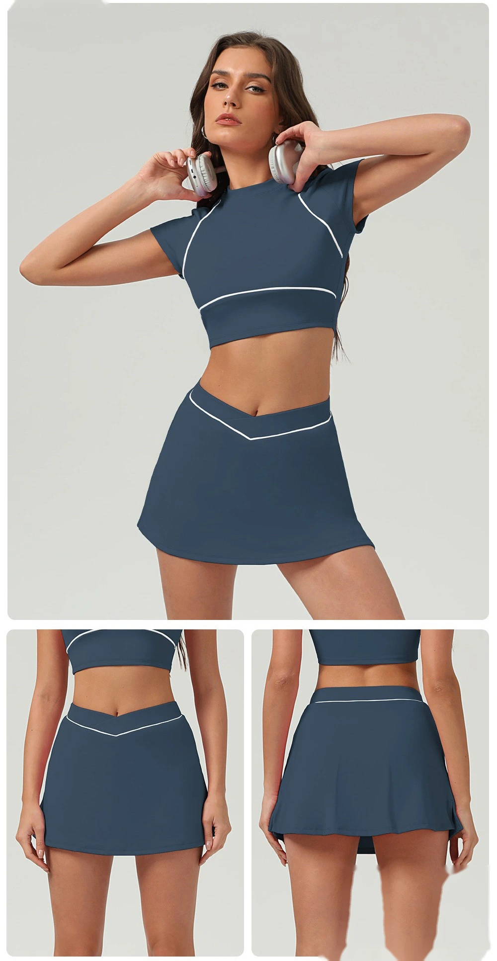 Customized running skirt with slim hips and crossed waist yoga skirt and tennis skirt. detail