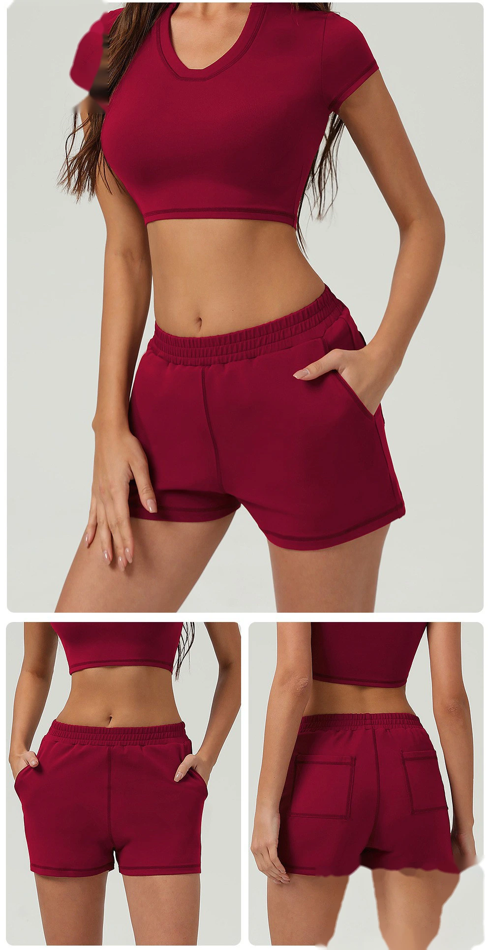 Sports and leisure high waist pocket tight shorts running sports peach hip outdoor fitness shorts female detail
