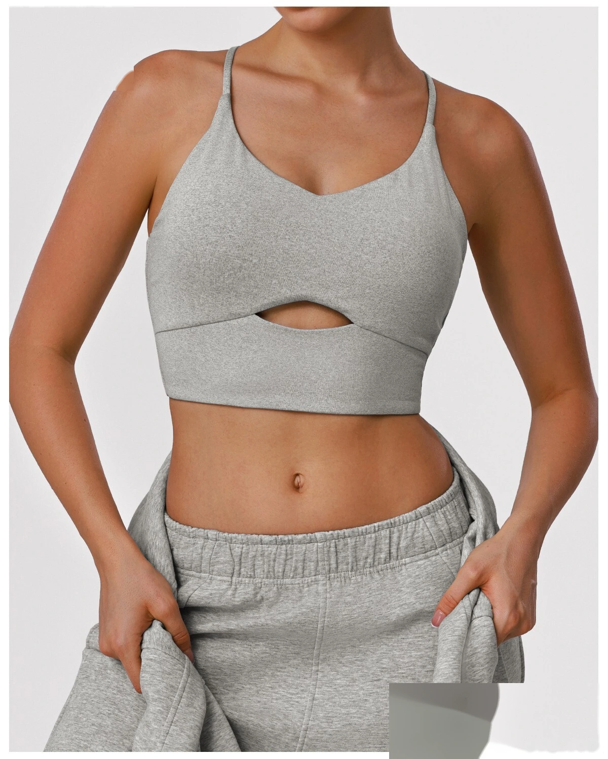 Women's Nude Feel Cutout Thin Strap Sports Bra Shockproof Push Up Racerback for Running Yoga Gym detail