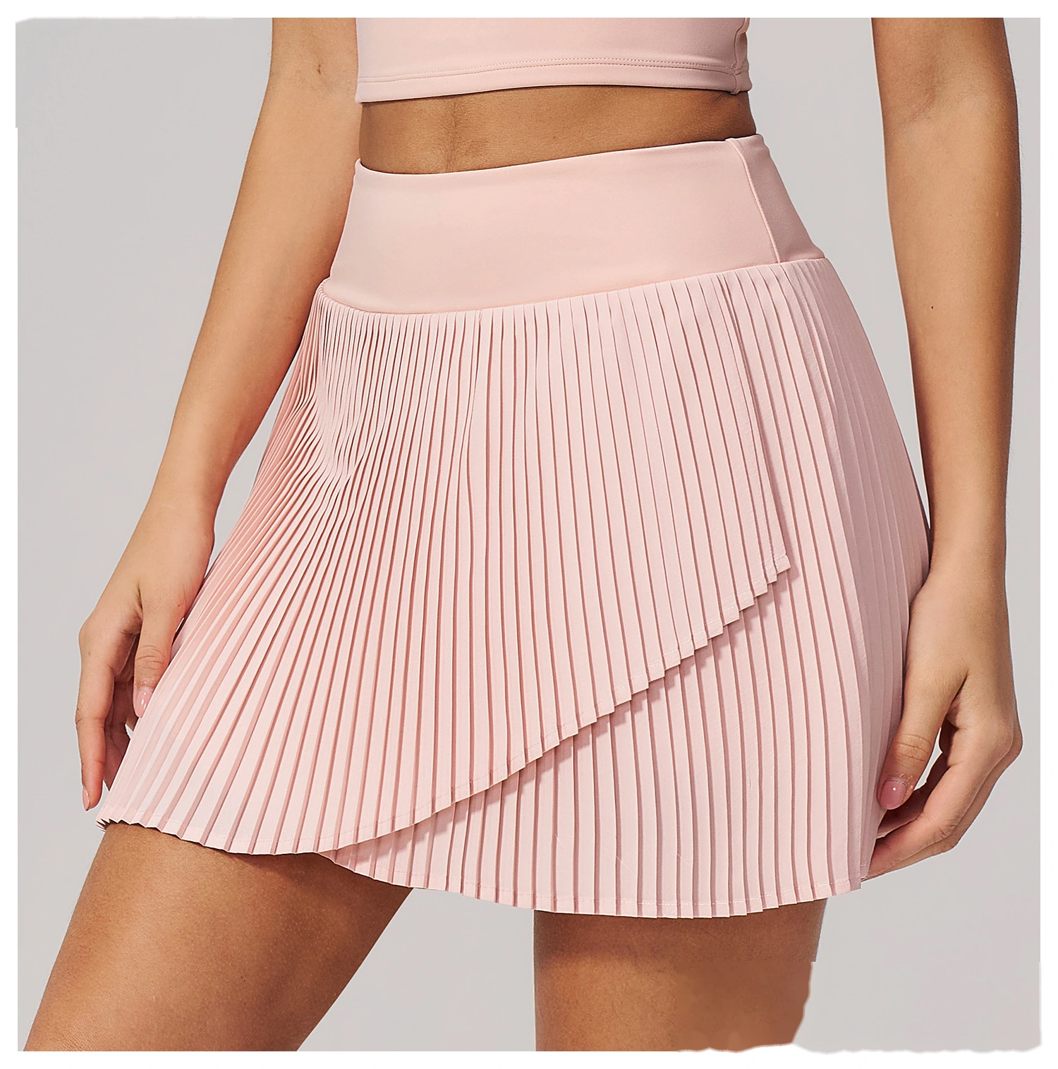 Women Summer Activewear Suit, Stretch Yoga Top + Anti-Exposure Pleated Tennis Skirt, Lightweight Fitness Outfit detail
