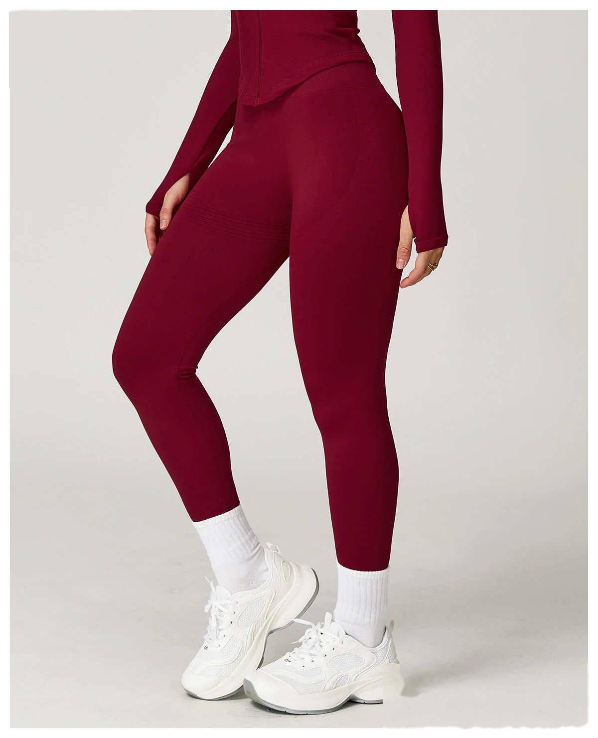 Custom EU/US High-Waisted Yoga Pants - Seamless Butt-Lifting Ribbed Waist Tummy-Control Leggings for Running Gym detail